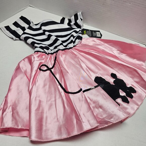 New 50s Girls Kid Child Pink Black Stripped Poodle Dog Dress Costume S Small 4 - Picture 4 of 15